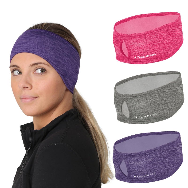 TrailHeads Womenâ€™s Ponytail Headband | Moisture Wicking Ear Band | The Power Running Headband (Heather Pink-Grey-Purple) 3-Pack - Image 1