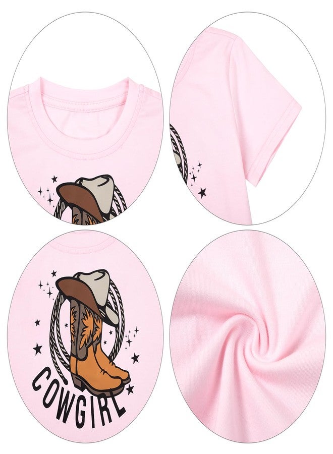 FASHGL Western Shirts for Women Cowgirl Boots Hat Shirt Mom and Daughter Matching Outfits Vintage Cowgirl Fringe Tops Short Sleeve, Pink(girls), 9-10 Years - Image 5