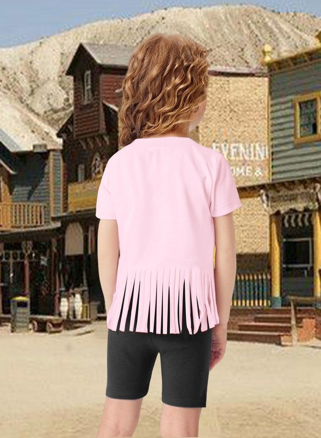 FASHGL Western Shirts for Women Cowgirl Boots Hat Shirt Mom and Daughter Matching Outfits Vintage Cowgirl Fringe Tops Short Sleeve, Pink(girls), 9-10 Years - Image 4