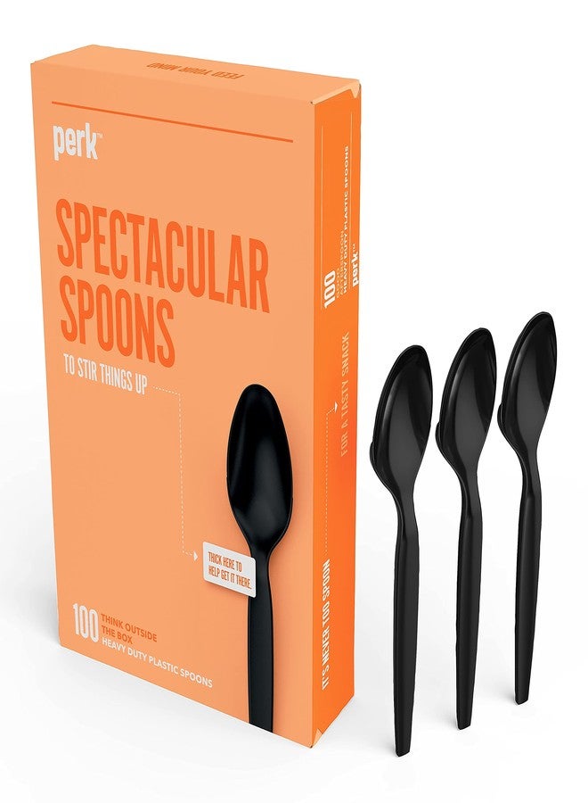 PERK Staples Perk PK56395 Perk Plastic Spoon, Heavy-Weight, Black, 100/Pack (PK56395) - Image 1