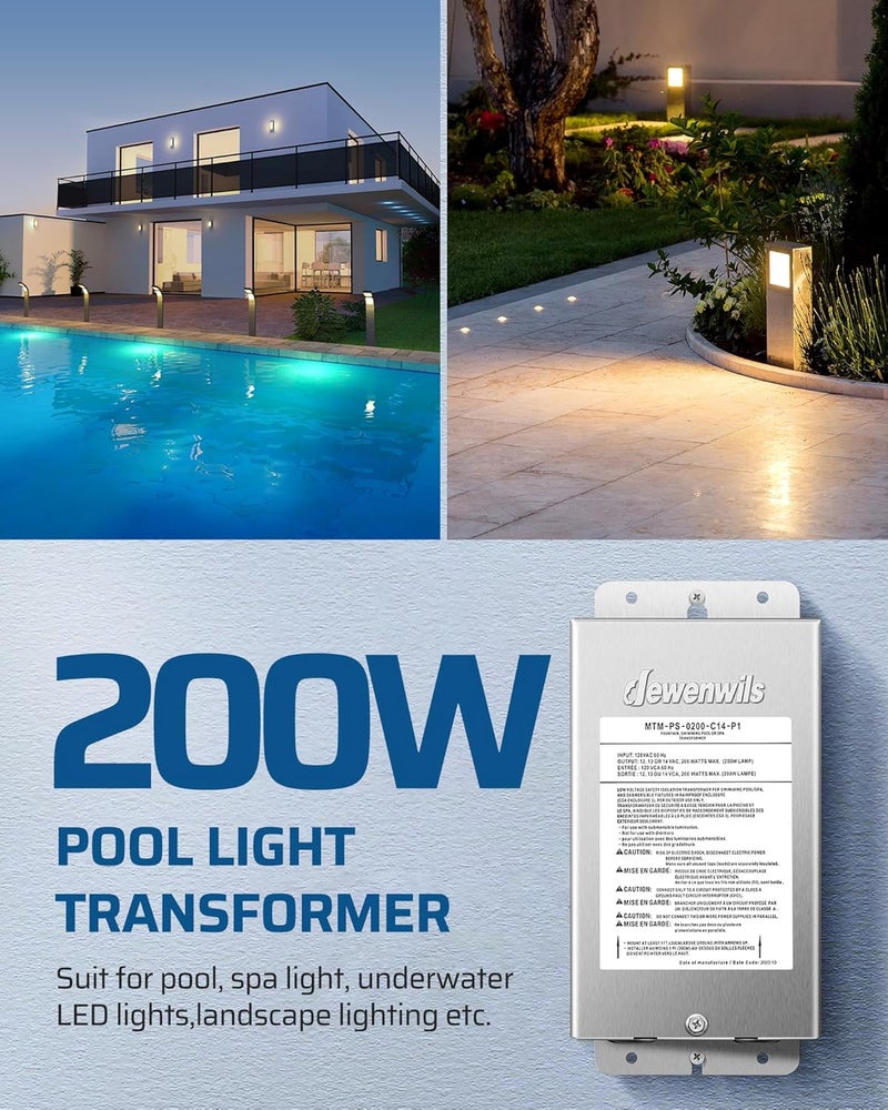 DEWENWILS 200W Low Voltage Transformer, 120V AC to 12V/13V/14V AC, for Landscape and Pool Lights, Spa, Underwater Fountain Lights - Image 2
