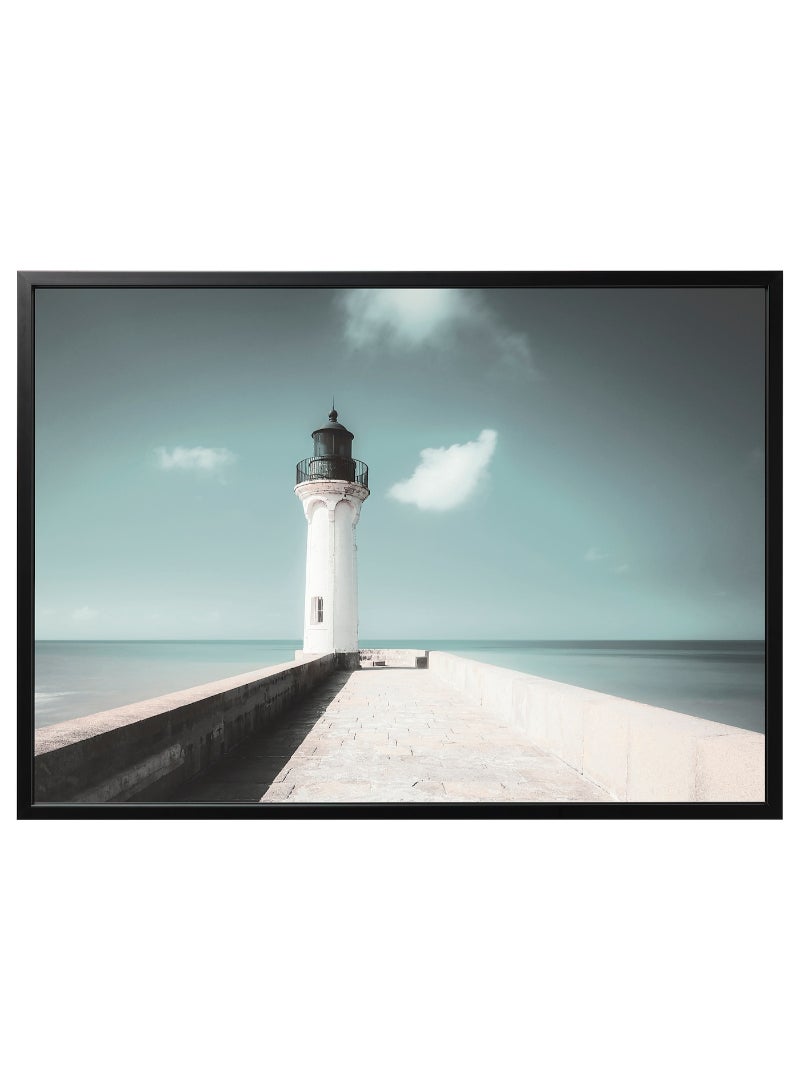 IKEA FRAKTA Picture with frame - white lighthouse/black - 140x100 cm - Image 1