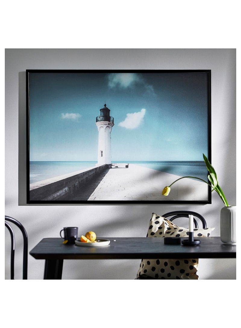 IKEA FRAKTA Picture with frame - white lighthouse/black - 140x100 cm - Image 2