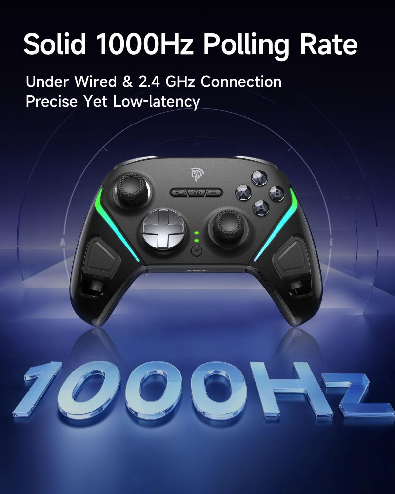 EasySMX D10 Wireless Controller with Smart Charging Dock – TMR Anti-Drift Joysticks, Dual-Mode Hall/Tactile Triggers, 1000Hz Polling, Mechanical Buttons, RGB Lighting – Bluetooth/2.4G Gamepad for PC/Switch/Switch 2/iOS/Android - Image 3