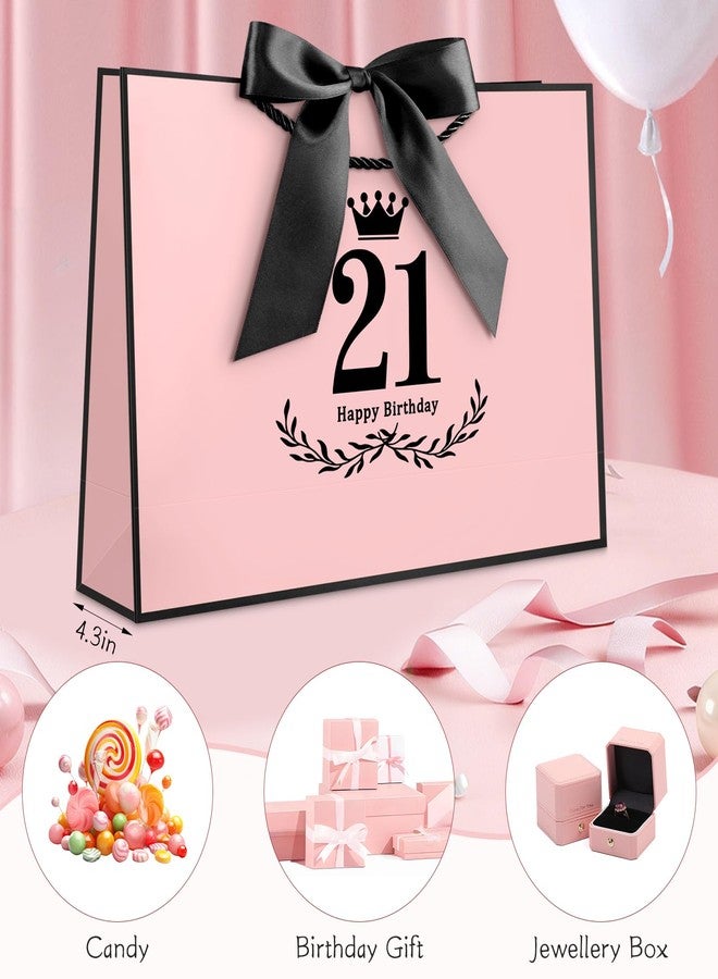 YoungTree 21st Birthday Gift Bag with Tissue Papers and 1 Greeting Card Ribbon,Portable Paper Gift Bags with Handles,Pink Black Present Bags for 21st Birthday Decorations Supplies 12.6" x 8.6" x 4.3" - Image 5