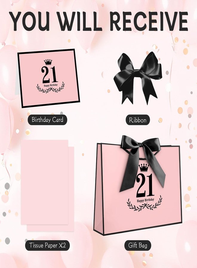 YoungTree 21st Birthday Gift Bag with Tissue Papers and 1 Greeting Card Ribbon,Portable Paper Gift Bags with Handles,Pink Black Present Bags for 21st Birthday Decorations Supplies 12.6" x 8.6" x 4.3" - Image 3