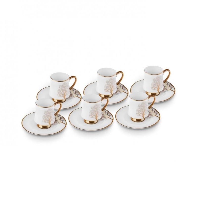 KARACA Afra 12-Piece Bone China Espresso/Turkish Coffee Cup & Saucer Set 90 ml â€“ Elegant White Bone China Set for 6 - Image 1