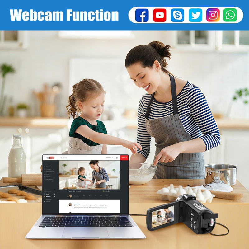 DINGIXOC 4K Camcorder Video Camera, 80MP HD Vlogging Camera for YouTube with IR Night Vision, 18X Digital Zoom, 3.0" IPS Screen, SD Card, 2 Batteries - Image 5