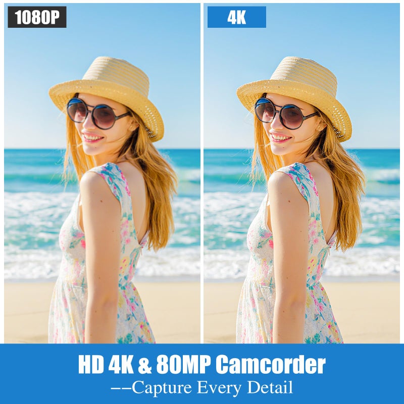 DINGIXOC 4K Camcorder Video Camera, 80MP HD Vlogging Camera for YouTube with IR Night Vision, 18X Digital Zoom, 3.0" IPS Screen, SD Card, 2 Batteries - Image 2