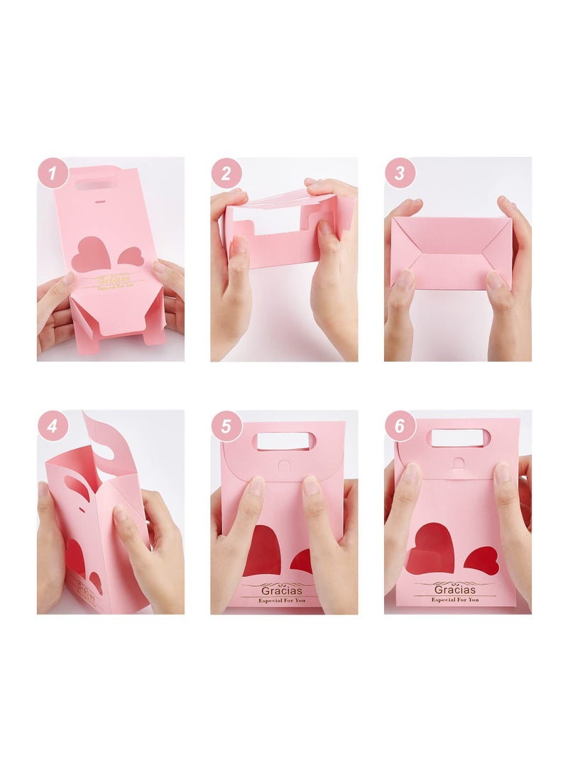 20 قطعة أكياس هدايا حفلات وردية، أكياس حلوى من الورق مع نافذة على شكل قلب، أكياس هدايا للزفاف من أجل الحلويات، مستلزمات حفلات الزفاف وأعياد الميلاد - Image 5