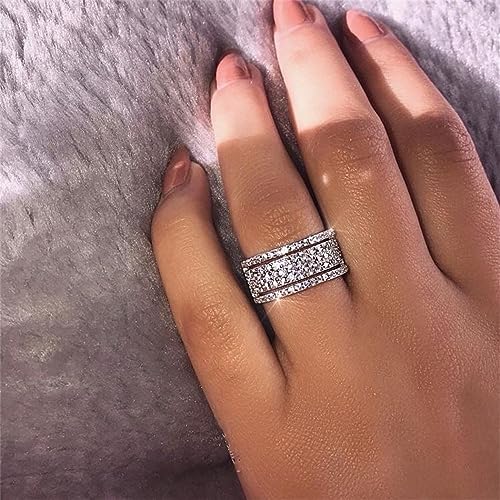 AZQ 925 Sterling Silver Shiny Full Diamond Ring Cubic Zirconia Rings CZ Diamond Multi Row Ring Eternity Engagement Wedding Band Ring for Women (US Code 10) - Image 3