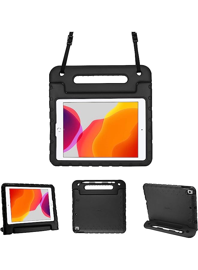 vesus Kids Case For Ipad 10.2 9Th 2021/8Th 2020 /7Th 2019 /Ipad Air 3 10.5" 2019 / Ipad Pro 10.5, Shockproof Light Weight Convertible Handle Stand Case Kids Friendly Cover With Shoulder Strap -Black