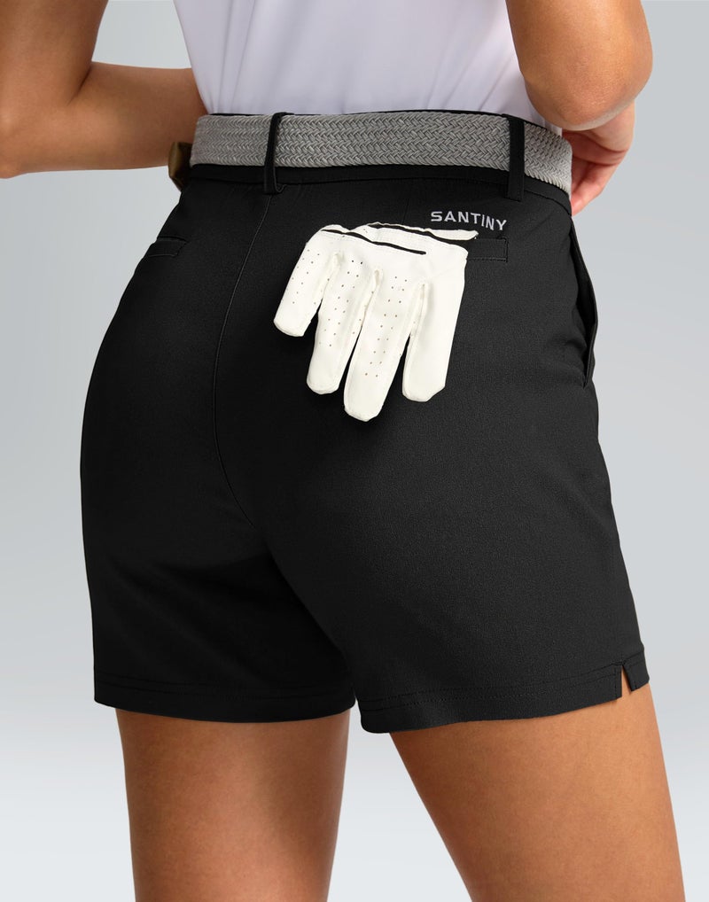 SANTINY Women's 5" Golf Shorts with Pockets Quick Dry Stretch Work Outdoor Hiking Shorts for Women Casual Summer (Black_M) - Image 2