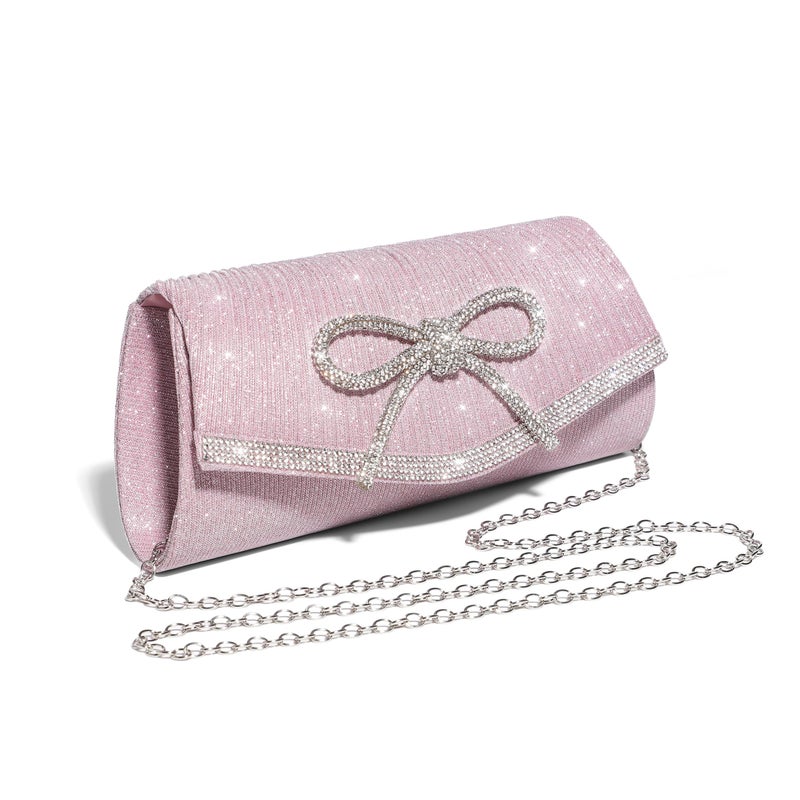 Trisapu Bow Evening Bag Sparkly Clutch Purses for Women Wedding Glitter Rhinestone Party Prom Purse Dressy Clutch Bags Pink - Image 3