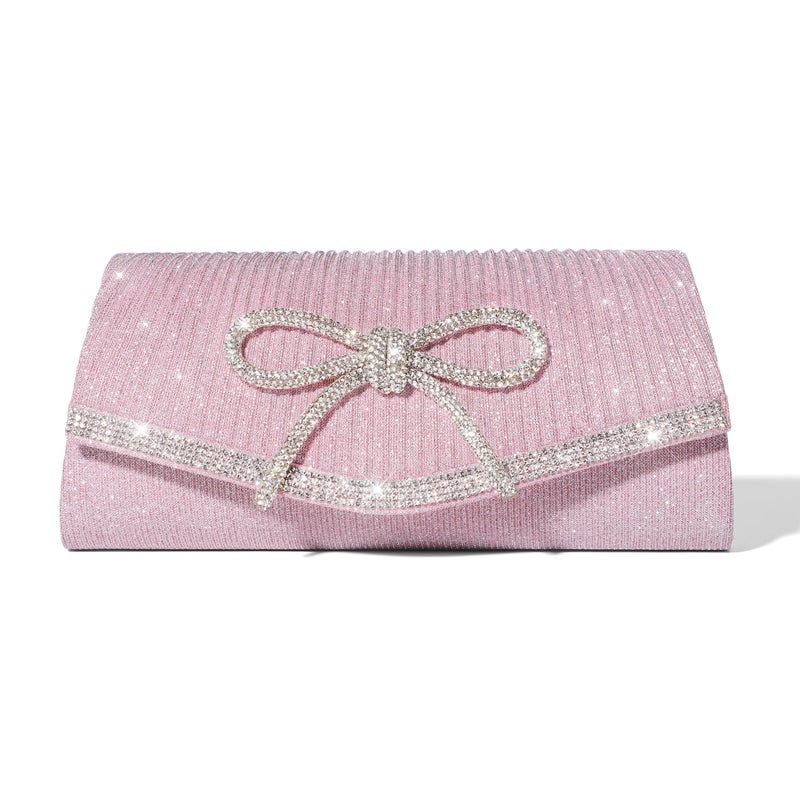 Trisapu Bow Evening Bag Sparkly Clutch Purses for Women Wedding Glitter Rhinestone Party Prom Purse Dressy Clutch Bags Pink - Image 1