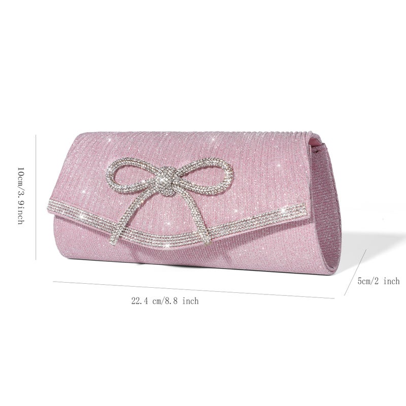 Trisapu Bow Evening Bag Sparkly Clutch Purses for Women Wedding Glitter Rhinestone Party Prom Purse Dressy Clutch Bags Pink - Image 5