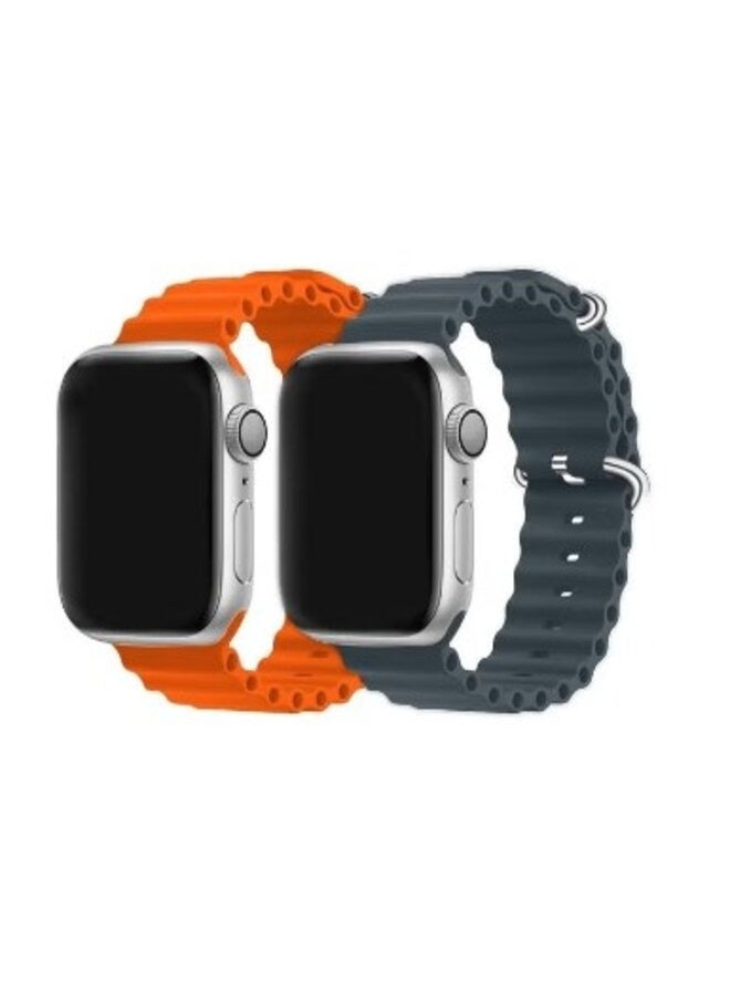2Pack for Apple Watch Ocean Band 49mm 45mm 44mm 42mm Soft Silicone Loop Strap for iWatch Series Ultra/8/7/SE/6/5/4/3/2/1 Orange/Midnight Blue