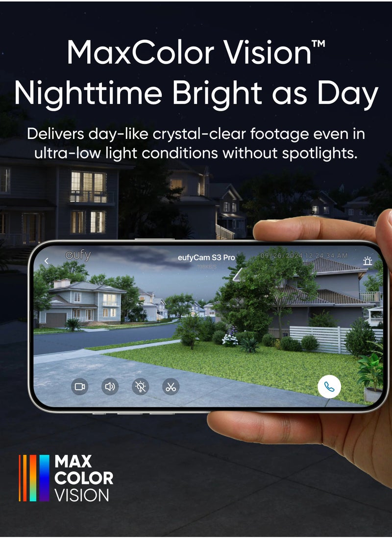 eufy eufyCam S3 Pro 2-Cam Kit - Wireless Solar Powered Outdoor Security Camera with Solar Panel, Color Night Vision, 4K, Forever Power 2.0, AI Facial Recognition, Expandable Local Storage  - Image 4