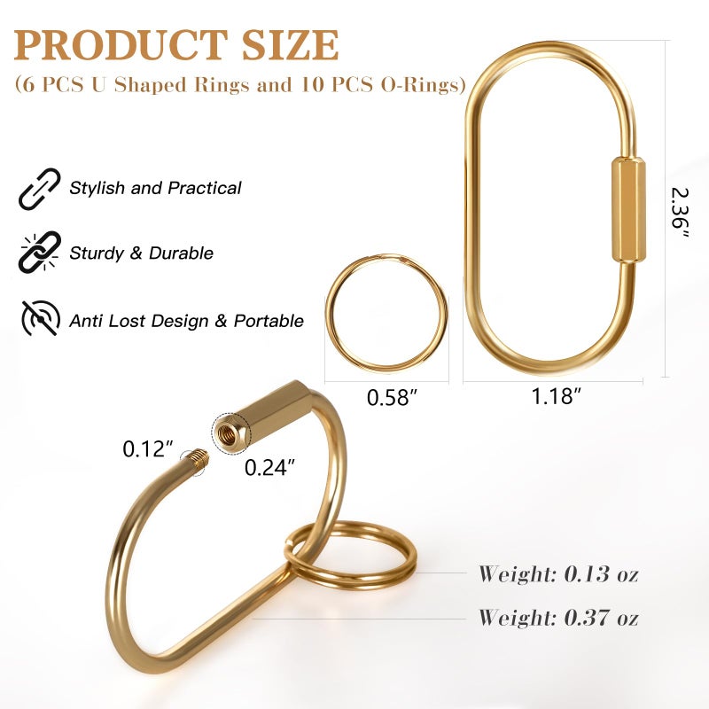 Muitcdo Brass Key Rings Bulk, Gold Key Chain Organizer Holder for Men Women with Secure Screw Locking, Cute Purse Bag Charms for Handbags, Small Carabiner Clip for Dog Leash Pet Tags (6 Pack) - Image 4