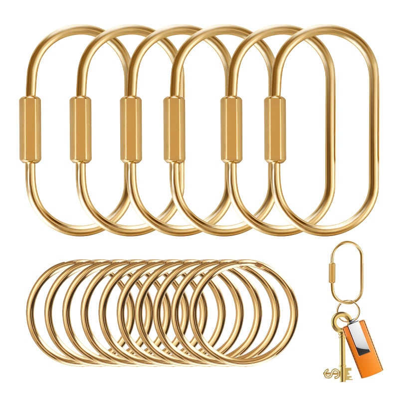 Muitcdo Brass Key Rings Bulk, Gold Key Chain Organizer Holder for Men Women with Secure Screw Locking, Cute Purse Bag Charms for Handbags, Small Carabiner Clip for Dog Leash Pet Tags (6 Pack) - Image 1