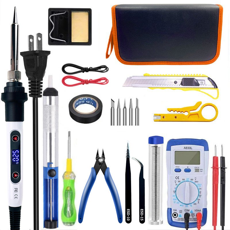 80W Digital LVD Soldering Iron Kit Adjustable Temperature for Home Repair White digital multimeter soldering iron 20-piece set
