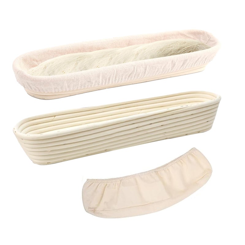 ifory Banneton Bread Proofing Basket - 15 Inch Baguette Sourdough Bread Basket with Liner - Set of 2- Natural Rattan - Image 1