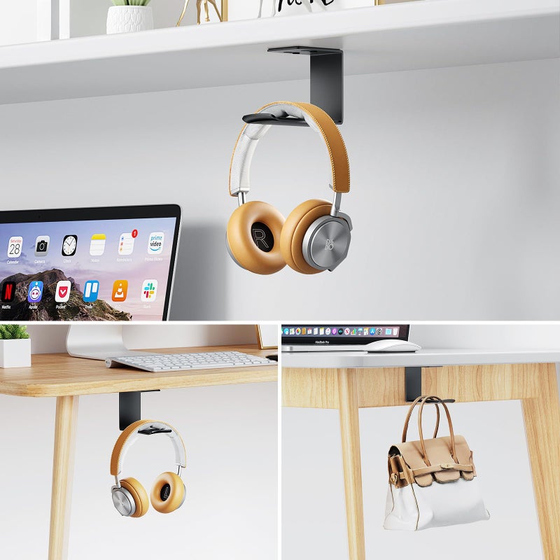 Yocice Headphone Stand Hanger,Headset Holder Mount,Aluminum Hook with Strong Adhesive Tape for Headphones (H02-Black-1PCS) - Image 4