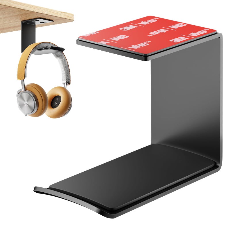 Yocice Headphone Stand Hanger,Headset Holder Mount,Aluminum Hook with Strong Adhesive Tape for Headphones (H02-Black-1PCS) - Image 1
