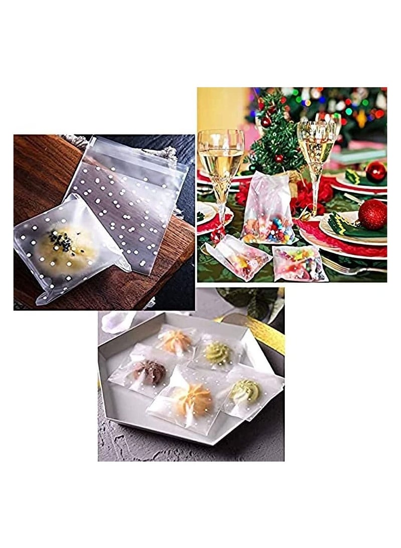 سيوسي 4 " X4 " كيس الحلوى ذاتية اللصق 400 كيس البسكويت Selofen ذاتية اللصق مختومة Selofen حقيبة بيضاء البولكا نقطة شفافة كيس مقابل كيس من البلاستيك الطرف كيس الخبز والحلوى والصابون والبسكويت - Image 4