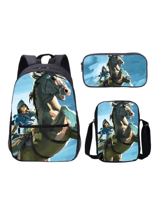 general New creative print backpack polyester schoolbag student shoulder bag children's pencil bag three-piece set,6-three-piece set; backpack + shoulder bag + pen bag - Image 1