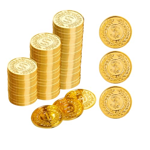 Vonokee 120 Pieces Plastic Gold Coins, Pirate Coins Bulks for Halloween,St.Patrick's Day Treasure Hunts, Chests, Cauldrons Decorations & Party Favors - Image 1