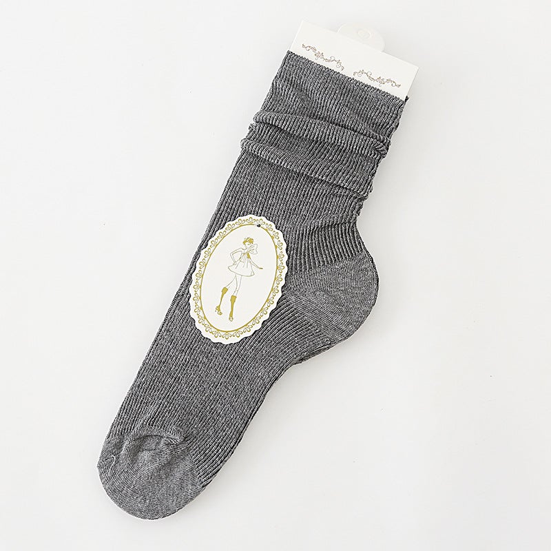Retro Striped Crew Socks Autumn Winter Dark gray 