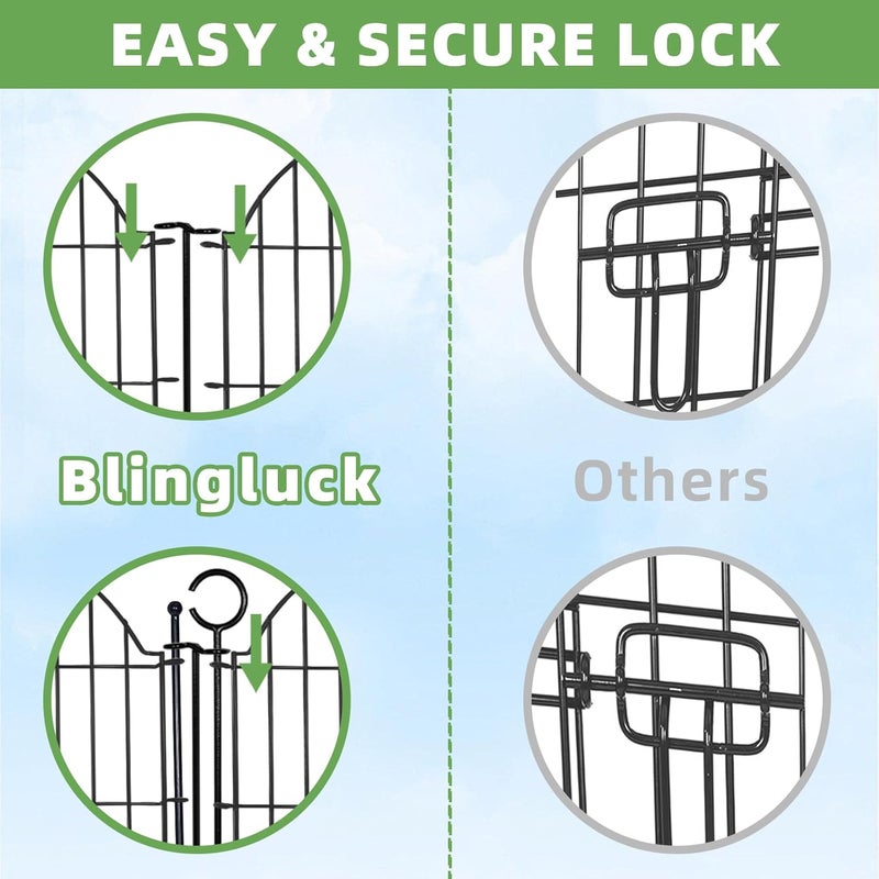 Blingluck 5 Panels Decorative Garden Fencing with Gate for Yard, 40in (H) x 11.8ft (L) No Dig Animal Barrier Fence, Rustproof Metal Wire Outdoor Dog Fences Panel Border with Temporary Ground Stakes - Image 4