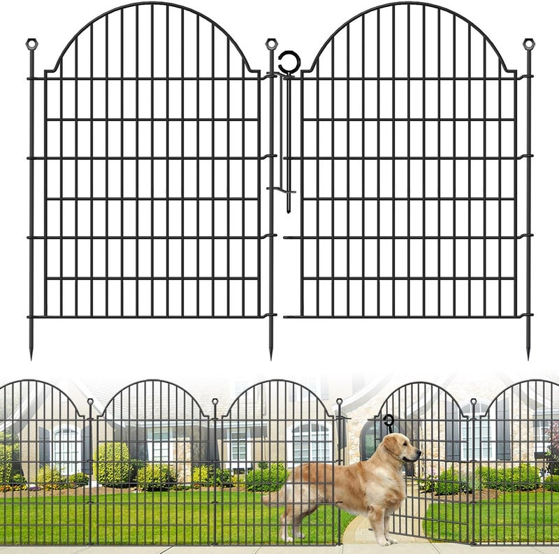 Blingluck 5 Panels Decorative Garden Fencing with Gate for Yard, 40in (H) x 11.8ft (L) No Dig Animal Barrier Fence, Rustproof Metal Wire Outdoor Dog Fences Panel Border with Temporary Ground Stakes - Image 1