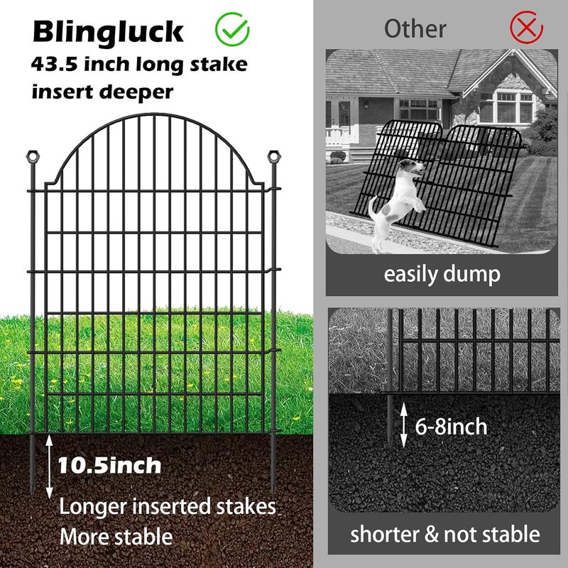 Blingluck 5 Panels Decorative Garden Fencing with Gate for Yard, 40in (H) x 11.8ft (L) No Dig Animal Barrier Fence, Rustproof Metal Wire Outdoor Dog Fences Panel Border with Temporary Ground Stakes - Image 3