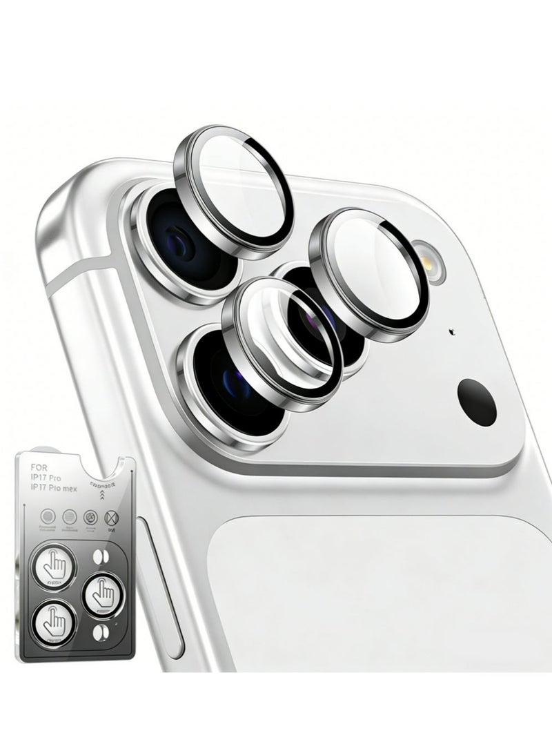 Apluynm Camera Protective Film Compatible With Iphone 17 Pro Max/17 Pro, Metal Aluminum Alloy Tempered Glass Protective Cover, Scratch Resistant HD Clarity Ultra-Thin 9H Tempered Glass, Independent Metal Lens, Protective Case Friendly, Silver Titanium Metal - Image 1