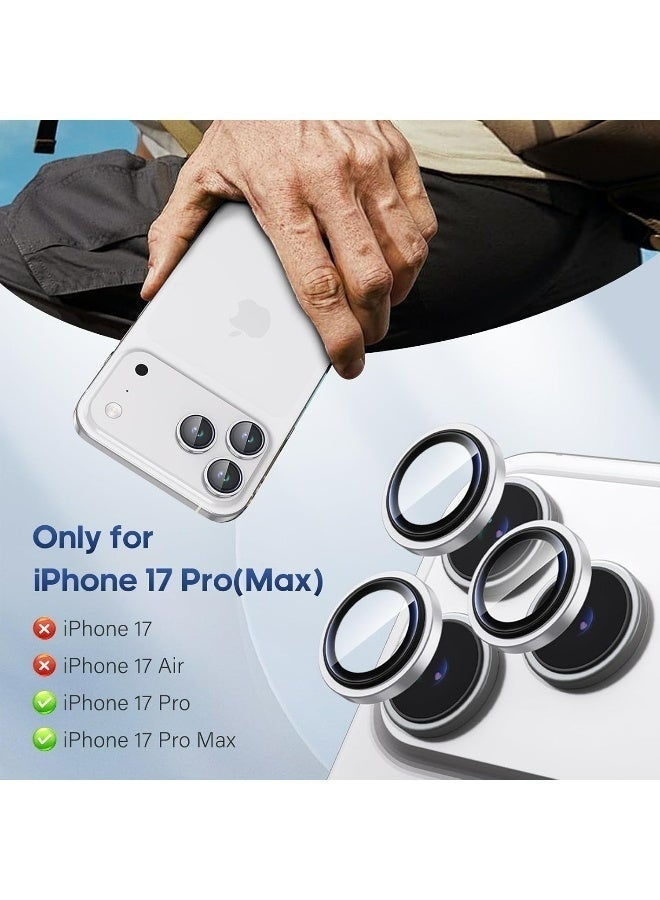 Apluynm Camera Protective Film Compatible With Iphone 17 Pro Max/17 Pro, Metal Aluminum Alloy Tempered Glass Protective Cover, Scratch Resistant HD Clarity Ultra-Thin 9H Tempered Glass, Independent Metal Lens, Protective Case Friendly, Silver Titanium Metal - Image 4