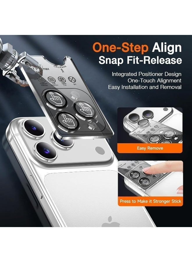 Apluynm Camera Protective Film Compatible With Iphone 17 Pro Max/17 Pro, Metal Aluminum Alloy Tempered Glass Protective Cover, Scratch Resistant HD Clarity Ultra-Thin 9H Tempered Glass, Independent Metal Lens, Protective Case Friendly, Silver Titanium Metal - Image 3