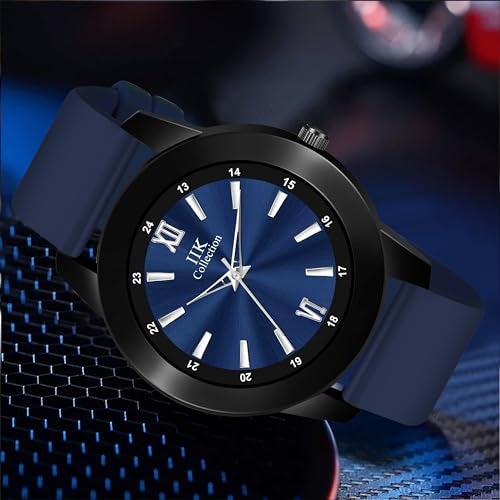 IIK COLLECTION Watches for Men Round Shining Roman Numerical Dial Analogue Men Watch|Long Battery Life with Long Lasting Polish/Adjustable Fixable Silicon Strap|Watches for Boys - Image 2