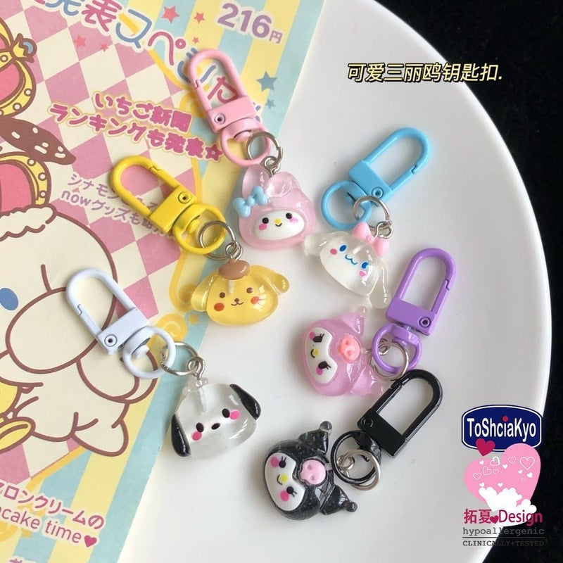 Glitter Sanrio Keychain Pochacco Cinnamoroll Girls Student Bag Charm Transparent Sparkly Cute Accessories - Image 3