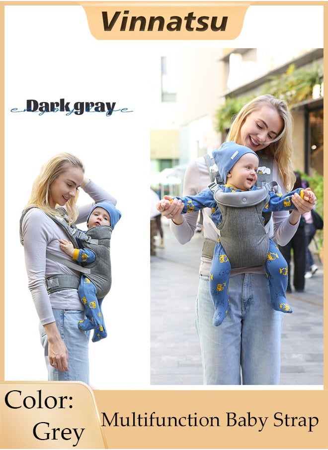 Vinnatsu Vinnatsu 4 in 1 Multifunction Baby Strap Waist Stool Hip Seat Baby Carrier Baby Carrier Ergonomic Infant Carrier with Hip Seat Kangaroo Bag Soft Adjustable Size, Very Suitable For Hiking Shopping Trip for Men Dad Mom(Grey)  - Image 1