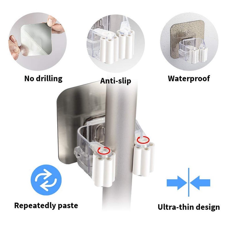 ADTALA ADTALA Plastic Self Adhesive Mop Holder Irich Wall Mount Storage Organizer Racks No Drilling Tools Hook For Kitchen Bathroom Rakes Closet Home Garden Garage Storage 8 Multicolor  - Image 2
