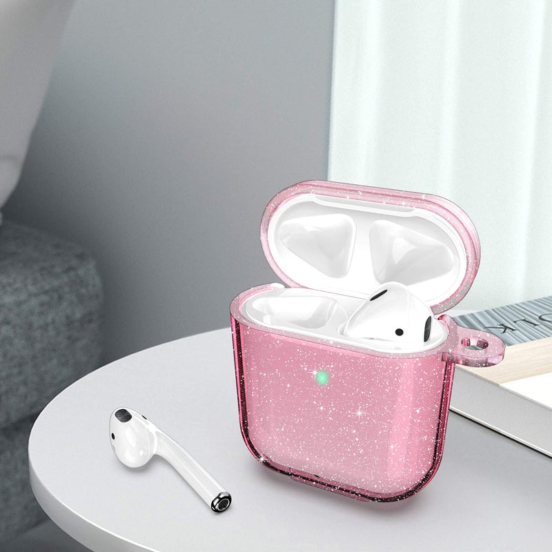 ULAK Compatible with AirPods Case Cover, Clear AirPods 2nd Generation Protective Cover Soft TPU Transparent Shockproof Case Accessories with Keychain for AirPod 2 & 1 [Front Led Visible]-Pink Glitter - Image 5