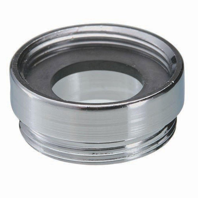 15 3690 5 Faucet Adapter, Solid Brass, Chrome Finish, Female 13/16"-24 Top Threads, Male 3/4"-27 Bottom Threads