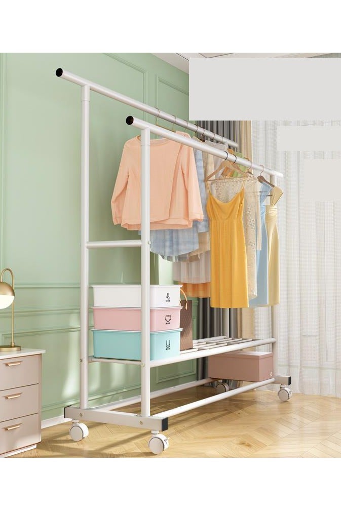 AIWANTO Heavy-Duty Double Clothes Rail Rack with Wheels and Bottom Shelf – Freestanding Metal Garment Organizer for Bedroom and Home, 150x143x40cm - Image 2