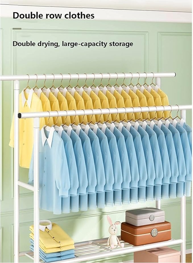 AIWANTO Heavy-Duty Double Clothes Rail Rack with Wheels and Bottom Shelf – Freestanding Metal Garment Organizer for Bedroom and Home, 150x143x40cm - Image 3