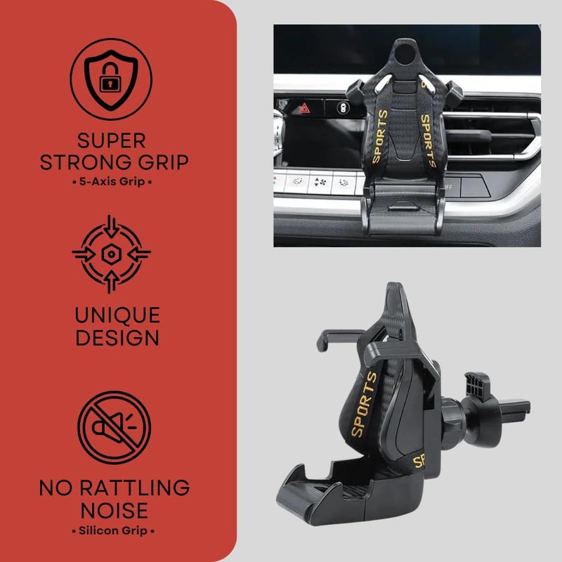 TRX AUTO Car Phone Holder Racing Bucket Seat Style For A/C Vent | Car accessories | Car A/C Vent Clip Mobile Phone Holder | Universal A/c Vent Phone Holder | Red - Image 3