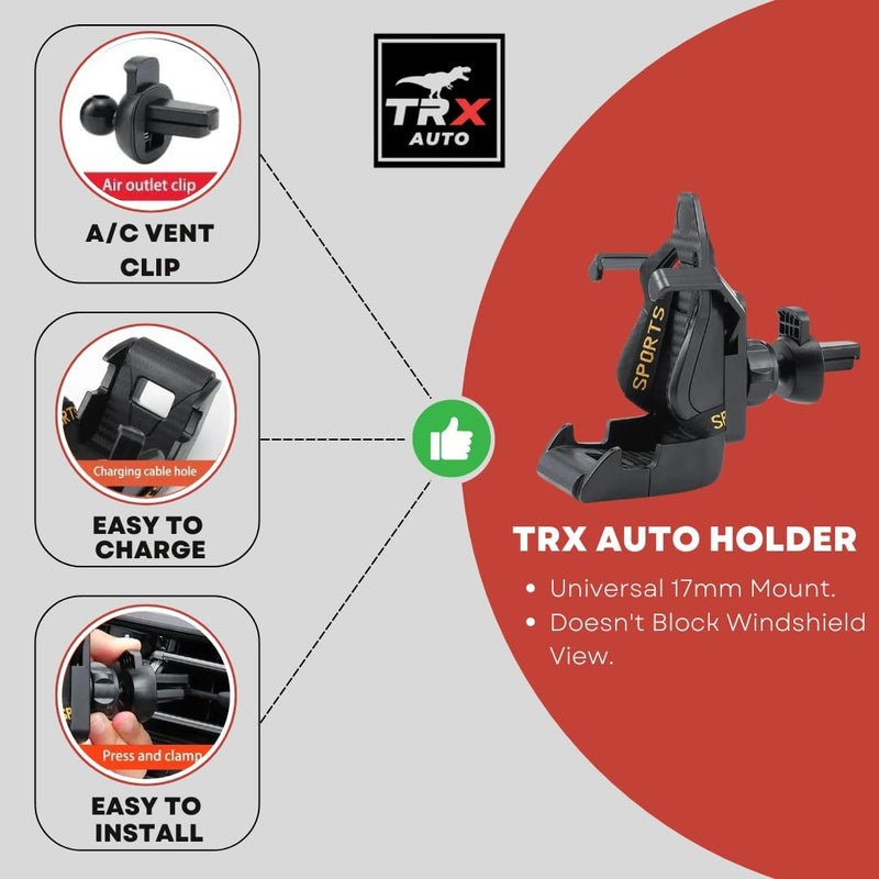 TRX AUTO Car Phone Holder Racing Bucket Seat Style For A/C Vent | Car accessories | Car A/C Vent Clip Mobile Phone Holder | Universal A/c Vent Phone Holder | Red - Image 5