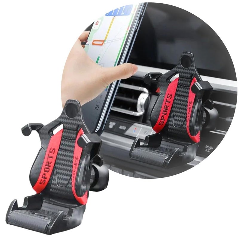 TRX AUTO Car Phone Holder Racing Bucket Seat Style For A/C Vent | Car accessories | Car A/C Vent Clip Mobile Phone Holder | Universal A/c Vent Phone Holder | Red - Image 1