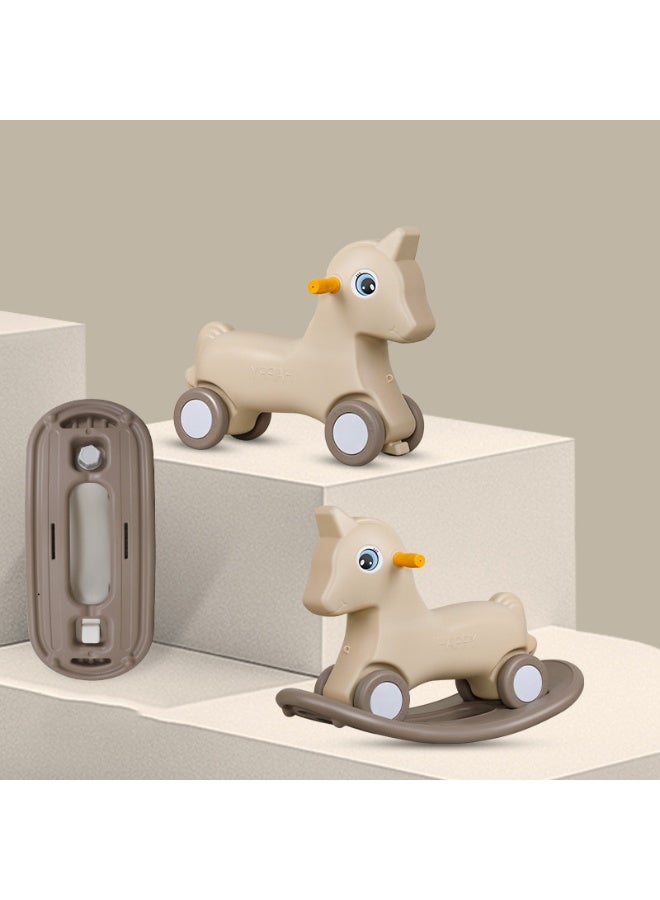 CityRiya-Long Baby Rocking Horse, Toddler Balance Bike, Baby Toys Ride Racer for 1-3 Years, 2 in 1 Kids Ride on Toys for Boys & Girls Child, Infant Push Bicycle Training Walker (Khaki) - Image 1